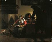 Pieter de Hooch Interior with Two Gentleman and a Woman Beside a Fire Sweden oil painting artist
